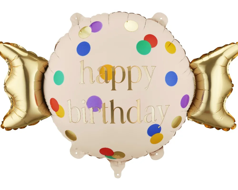 PartyDeco Balon foliowy Cukierek Happy Birthday - 61 x 37 cm