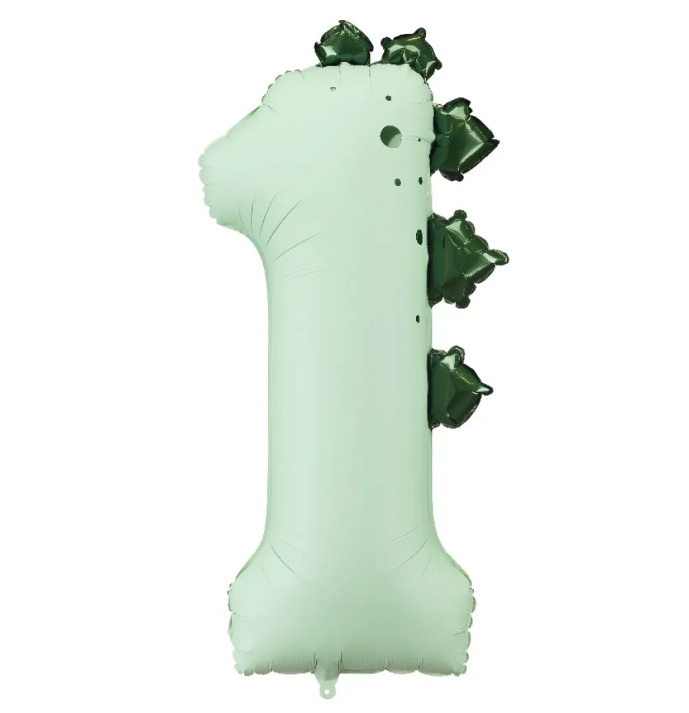 PartyDeco Balon foliowy Cyfra 1 Dinozaur - miętowy 92 cm