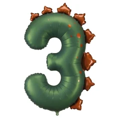PartyDeco Balon foliowy Cyfra 3 Dinozaur - zielony 92 cm