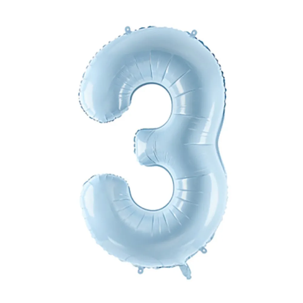 PartyDeco Balon foliowy Cyfra 3 - jasnoniebieski, 72 cm