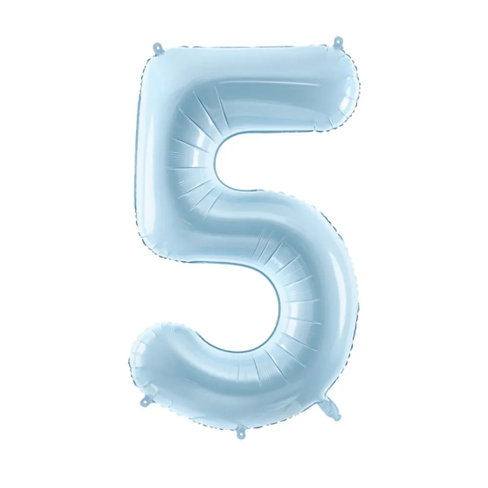 PartyDeco Balon foliowy Cyfra 5 - jasnoniebieski, 72 cm