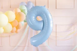 PartyDeco Balon foliowy Cyfra 9 - jasnoniebieski, 72 cm