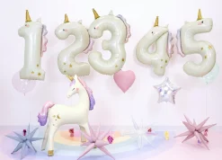 PartyDeco Balon foliowy Cyfra 1 Jednorożec - kremowy holo 93 cm > Balony Foliowe
