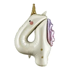 PartyDeco Balon foliowy Cyfra 4 Jednorożec - kremowy holo 93 cm
