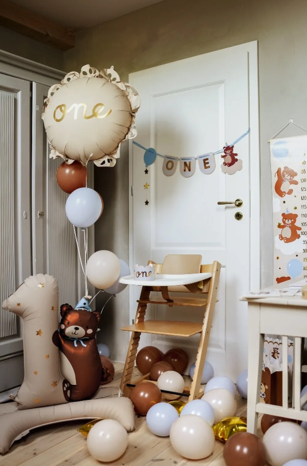 PartyDeco Balon foliowy Cyfra 1 Miś - beżowy, 81 x 72 cm > Balony Foliowe