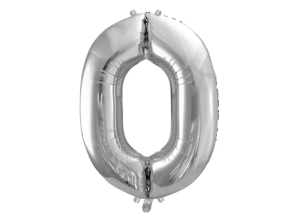 PartyDeco Balon foliowy cyfra 0 - srebrny, 86 cm