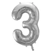 PartyDeco Balon foliowy cyfra 3 - srebrny, 86 cm > Balony Foliowe