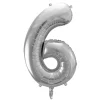 PartyDeco Balon foliowy cyfra 6 - srebrny, 86 cm > Balony Foliowe