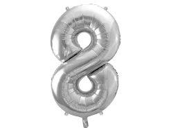PartyDeco Balon foliowy cyfra 8 - srebrny, 86 cm > Balony Foliowe
