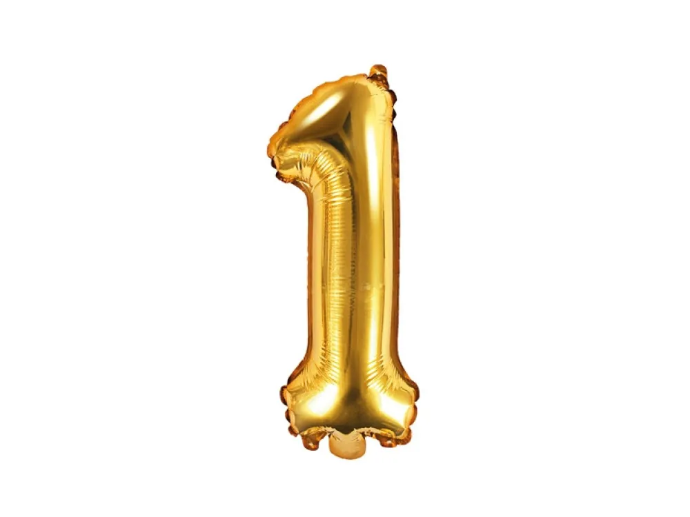 PartyDeco Balon foliowy cyfra 1 - złoty, 35 cm
