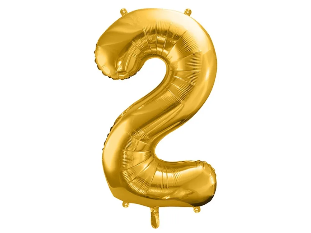 PartyDeco Balon foliowy cyfra 2 - złoty, 86 cm