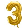 PartyDeco Balon foliowy cyfra 3 - złoty, 86 cm