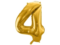 PartyDeco Balon foliowy cyfra 4 - złoty, 86 cm
