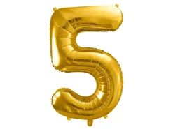 PartyDeco Balon foliowy cyfra 5 - złoty, 86 cm