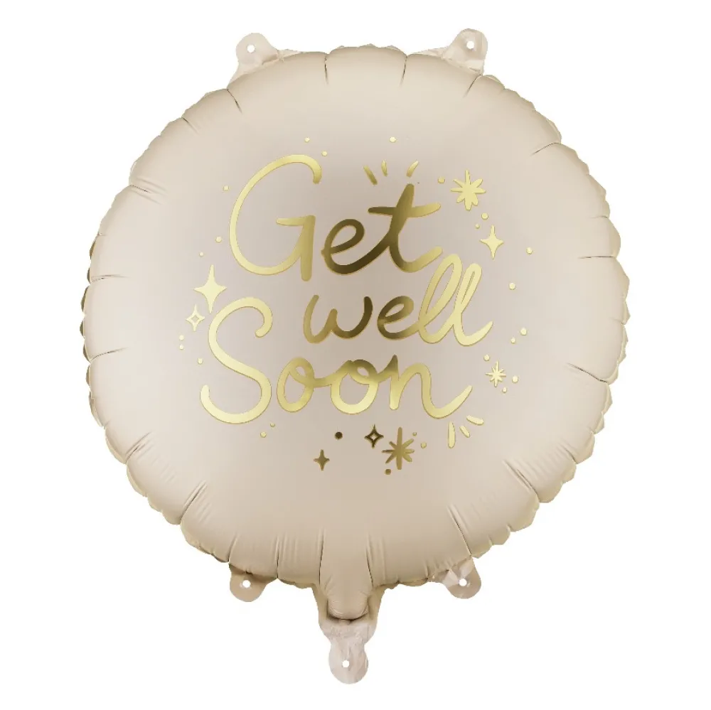 PartyDeco Balon foliowy Get Well Soon - beżowy 35 cm