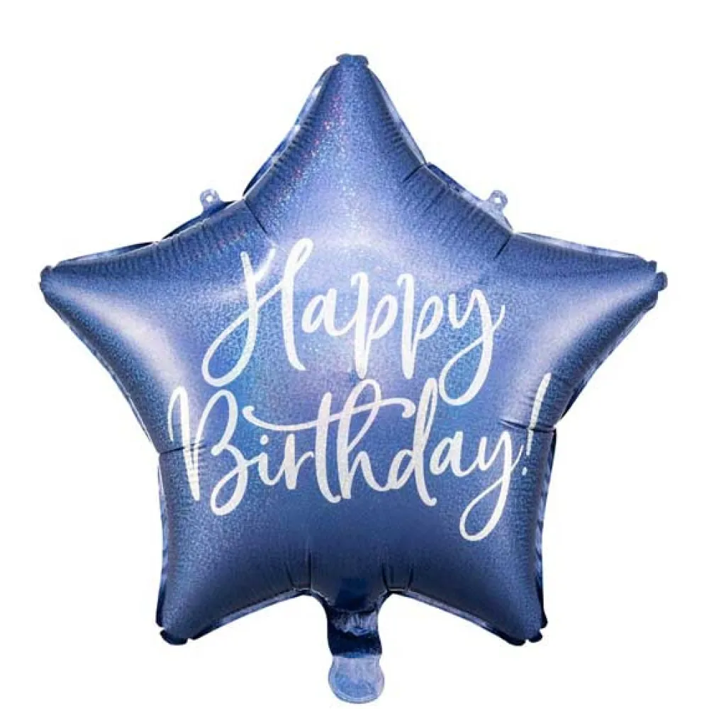 PartyDeco Balon foliowy Happy Birthday! - gwiazdka, granatowy, 40 cm > Balony Foliowe