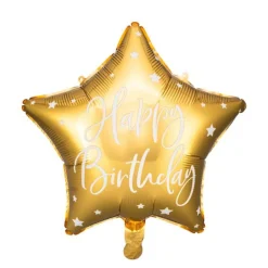 PartyDeco Balon foliowy Happy Birthday - gwiazdka, złoty, 40 cm