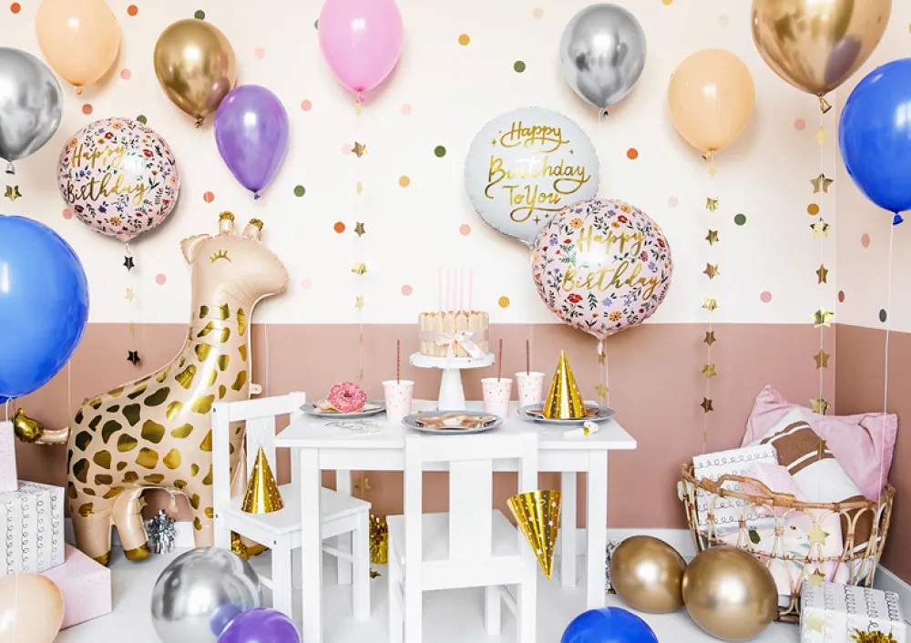 PartyDeco Balon foliowy Happy Birthday - jasnoróżowy, 35 cm