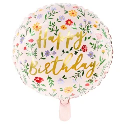 PartyDeco Balon foliowy Happy Birthday - jasnoróżowy, 35 cm