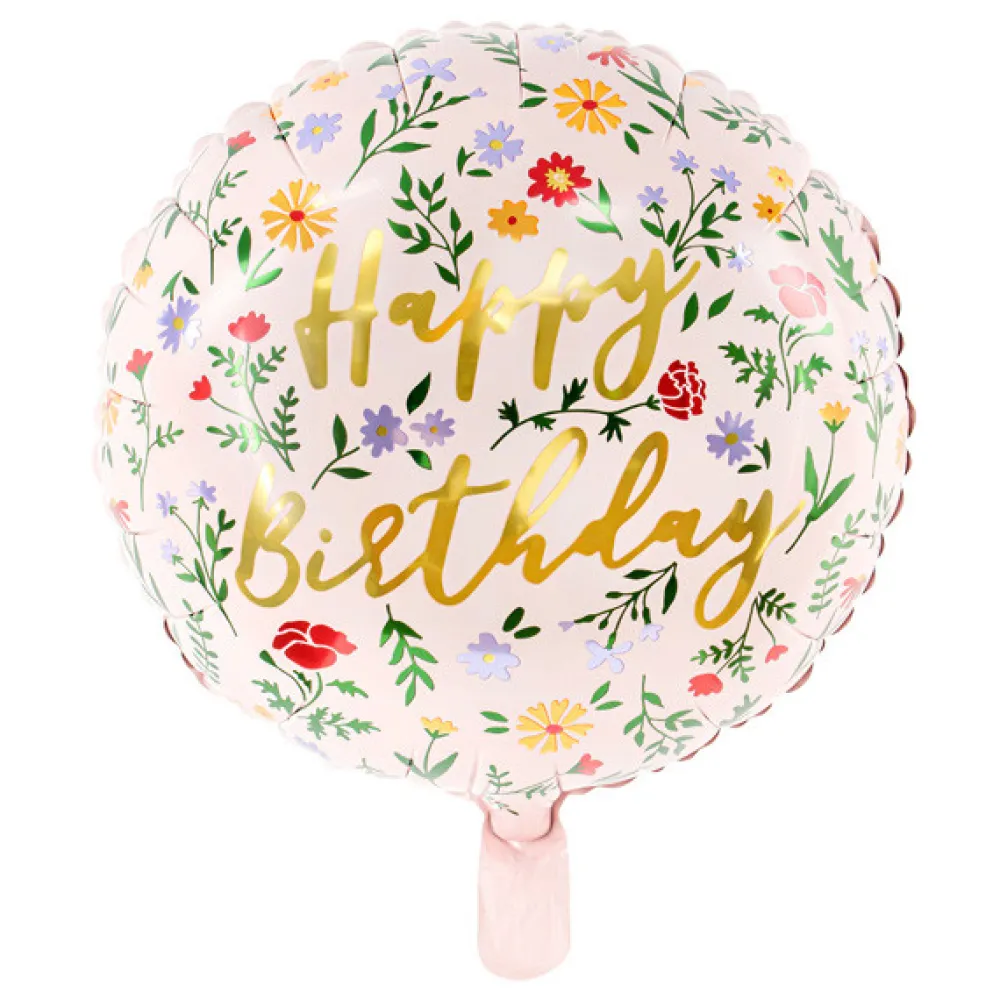 PartyDeco Balon foliowy Happy Birthday - jasnoróżowy, 35 cm