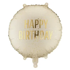 PartyDeco Balon foliowy Happy Birthday - beżowy 35 cm