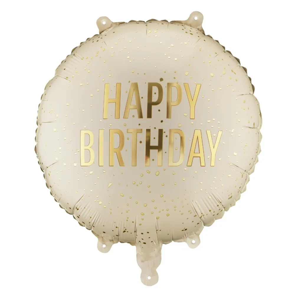 PartyDeco Balon foliowy Happy Birthday - beżowy 35 cm