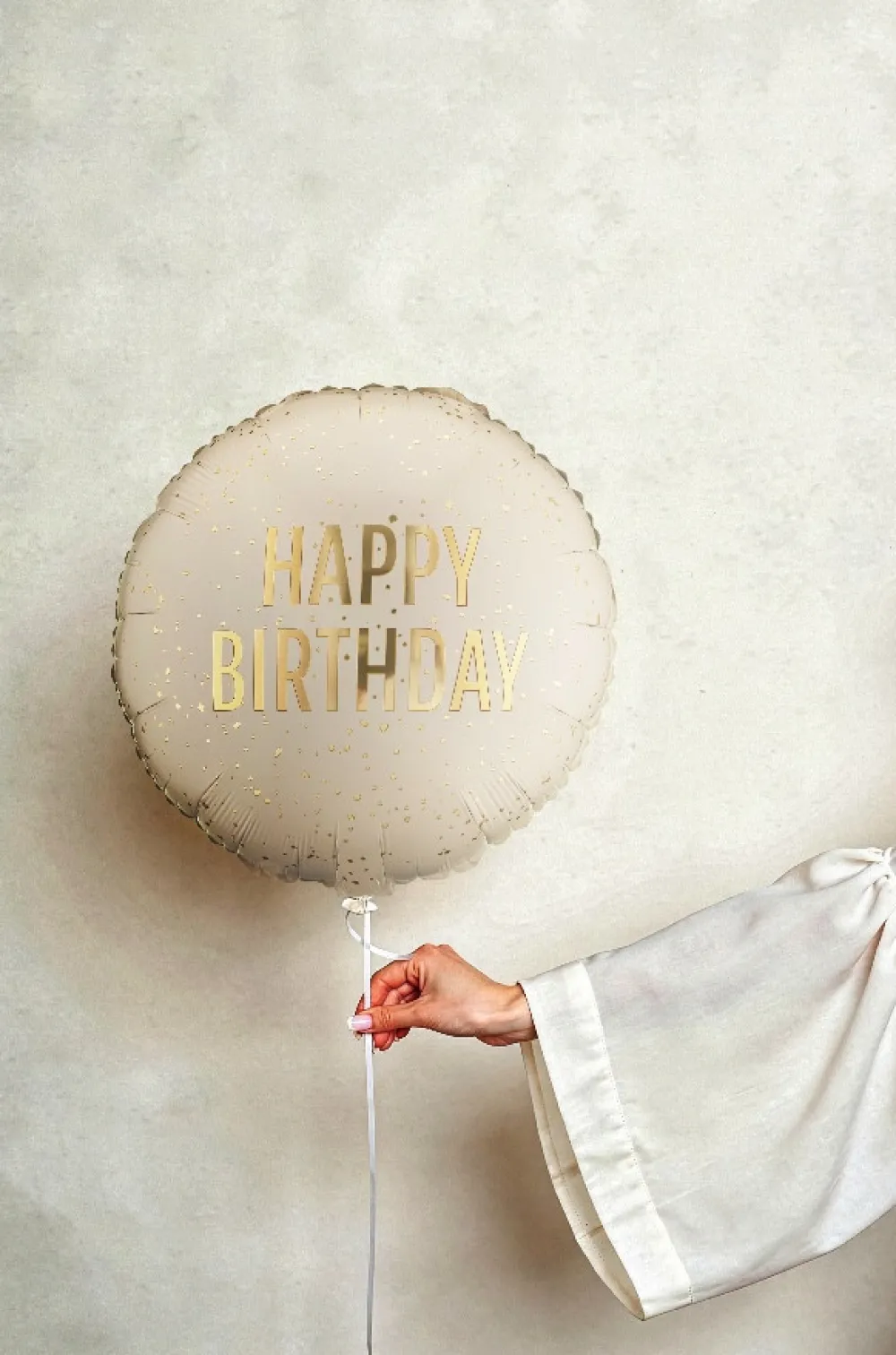 PartyDeco Balon foliowy Happy Birthday - beżowy 35 cm