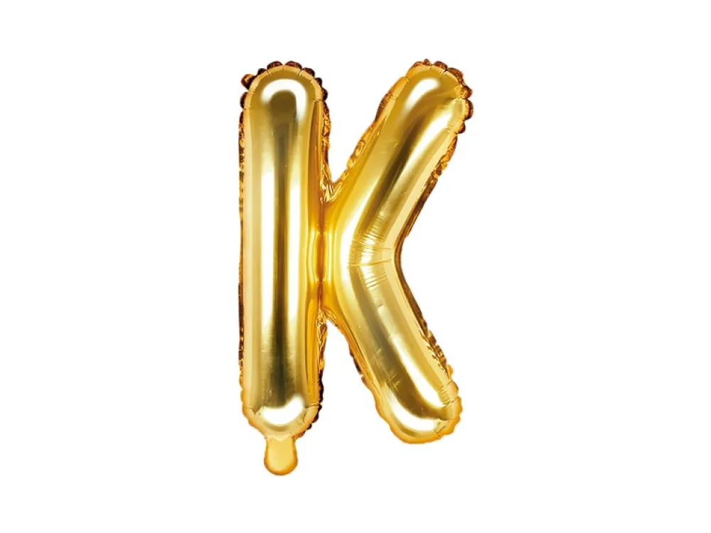 PartyDeco Balon foliowy litera K - złoty, 35 cm