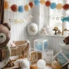 PartyDeco Balon foliowy, Miś na księżycu - niebieski, 80 x 98 cm