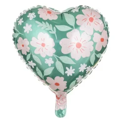 PartyDeco Balon foliowy Serce w kwiaty - zielony, 35 cm