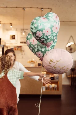 PartyDeco Balon foliowy Serce w kwiaty - zielony, 35 cm