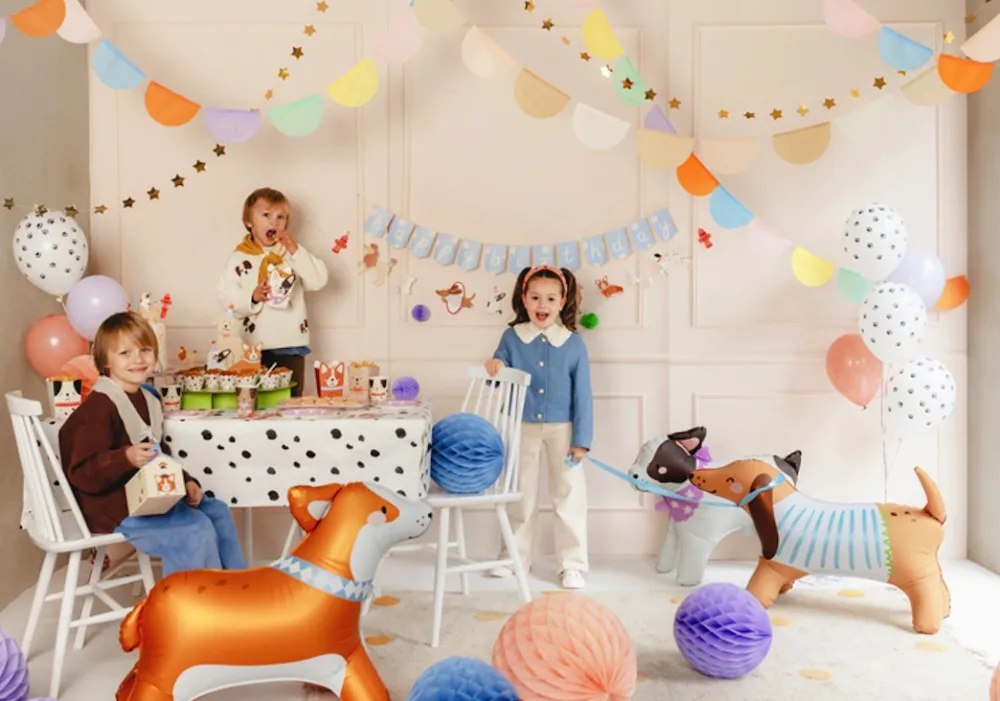 PartyDeco Balon foliowy stojący Buldog - biały, 75 x 57 cm