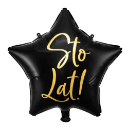 PartyDeco Balon foliowy Sto Lat! - gwiazdka, czarny, 40 cm > Balony Foliowe