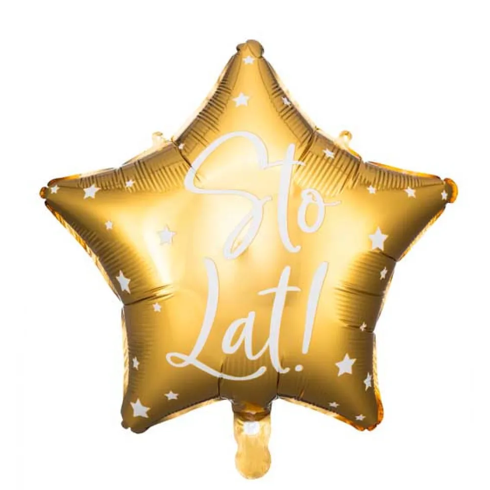 PartyDeco Balon foliowy Sto Lat! - gwiazdka, złoty, 40 cm