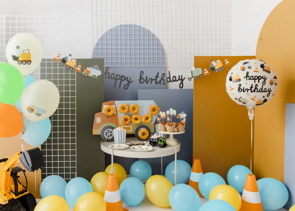 PartyDeco Balon foliowy urodzinowy, Pojazdy budowlane - 45 cm
