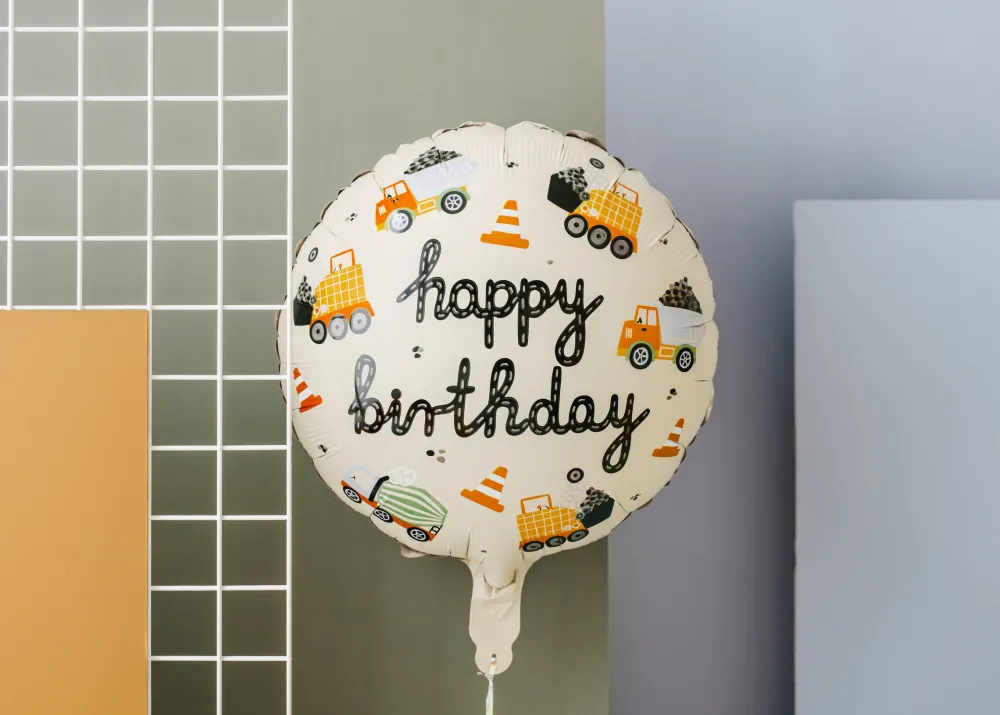 PartyDeco Balon foliowy urodzinowy, Pojazdy budowlane - 45 cm