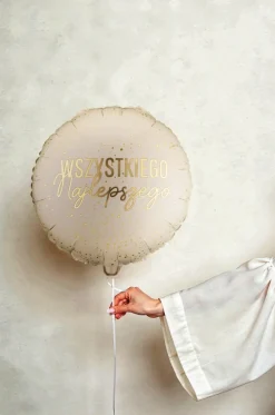 PartyDeco Balon foliowy Wszystkiego Najlepszego - beżowy 35 cm