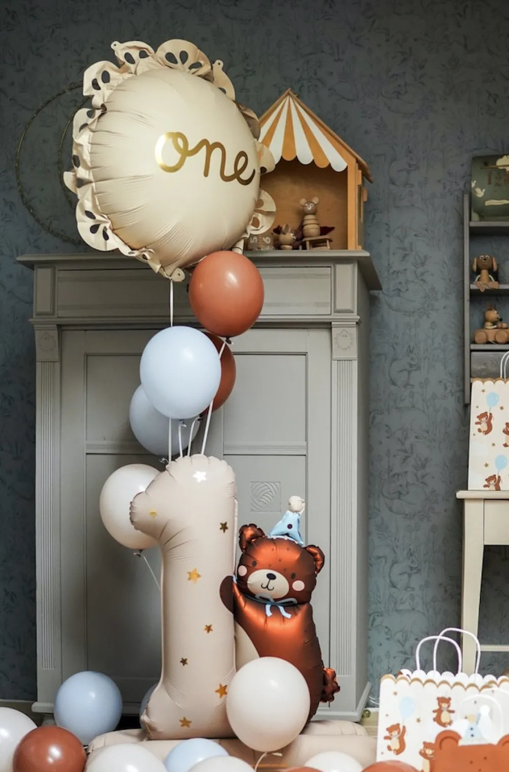 PartyDeco Balon foliowy z falbanką One - kremowy, 51,5 cm