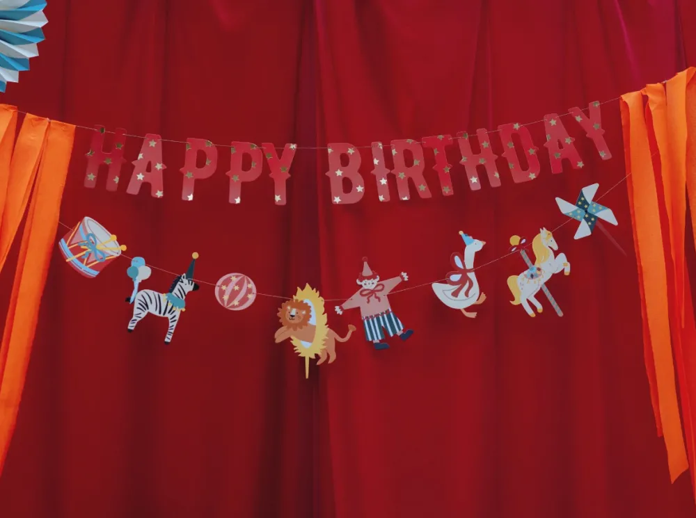 PartyDeco Baner Happy Birthday Cyrk - czerwony, 2,75 m