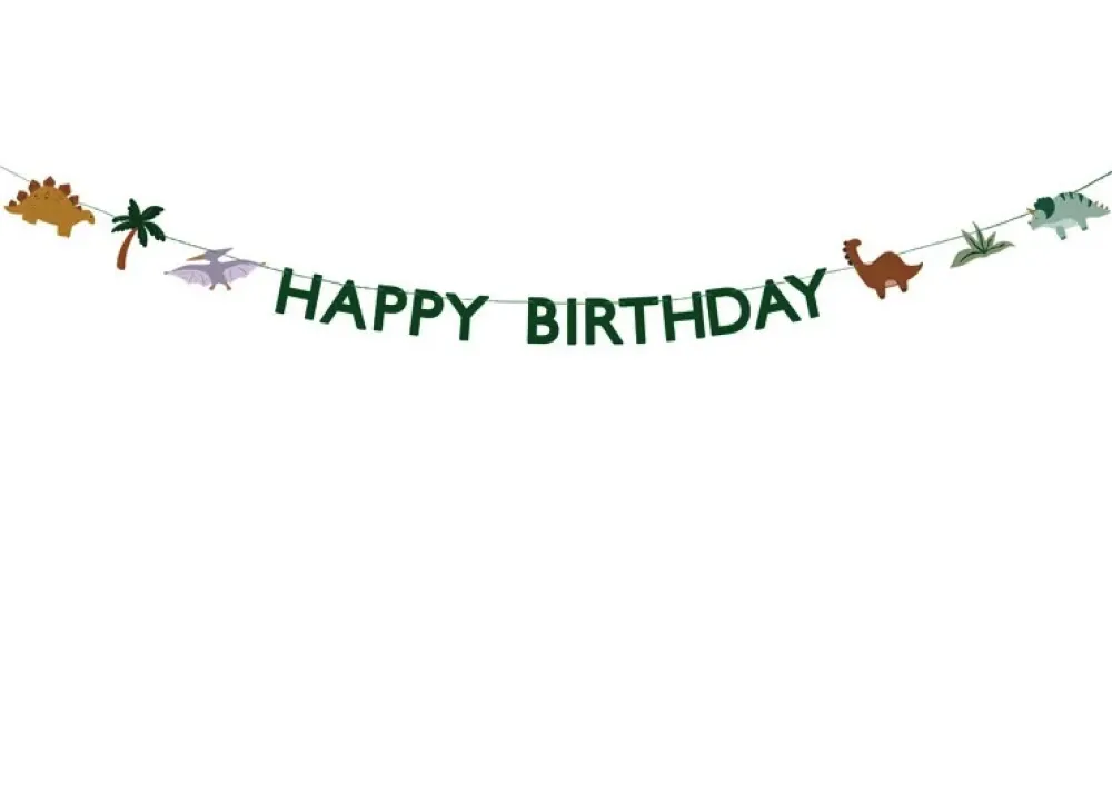 PartyDeco Baner Happy Birthday Dinozaury - zielony, 11 x 300 cm