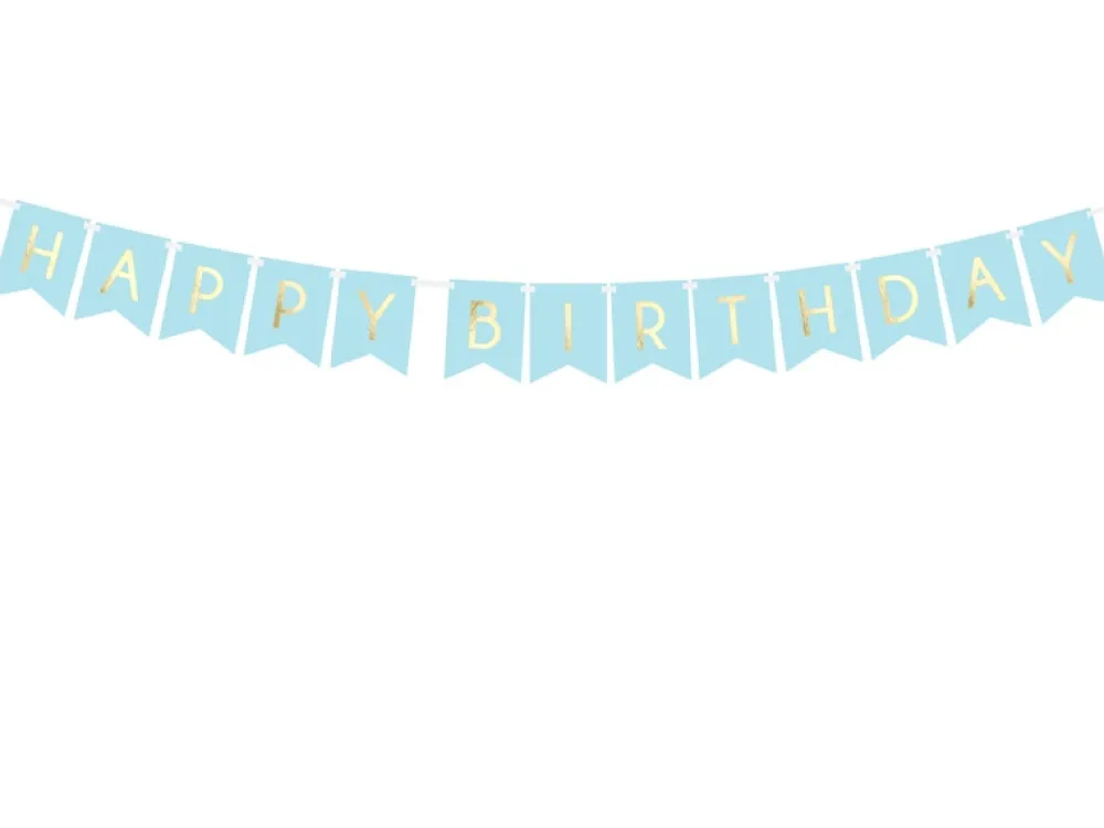 PartyDeco Baner Happy Birthday - jasnoniebieski, 15 x 175 cm