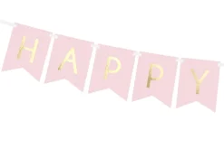 PartyDeco Baner Happy Birthday - jasnoróżowy, 15 x 175 cm > Girlandy I Rozety