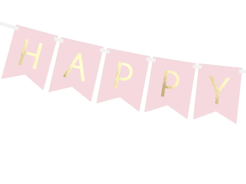 PartyDeco Baner Happy Birthday - jasnoróżowy, 15 x 175 cm > Girlandy I Rozety