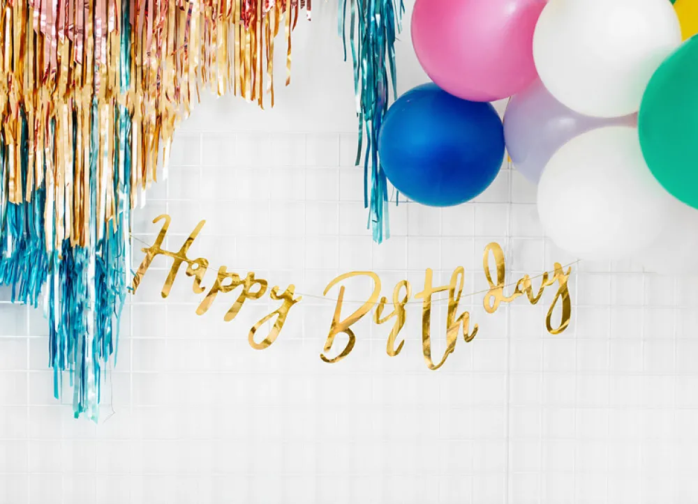 PartyDeco Baner Happy Birthday - złoty, 16,5 x 62 cm > Girlandy I Rozety