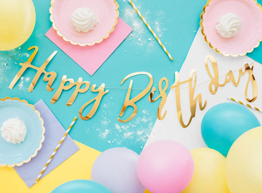 PartyDeco Baner Happy Birthday - złoty, 16,5 x 62 cm > Girlandy I Rozety