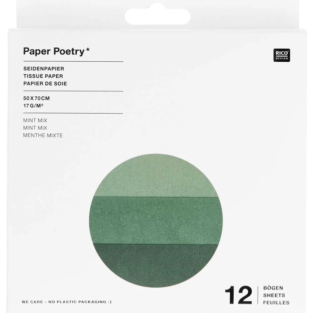 Rico Design Bibuła do pakowania prezentów - Paper Poetry - miętowa, 12 szt.
