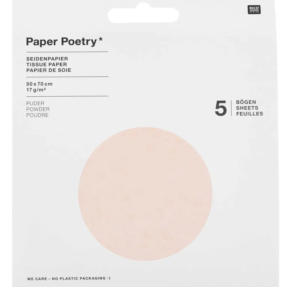 Rico Design Bibuła gładka do pakowania prezentów - Paper Poetry - pudrowa, 5 szt.