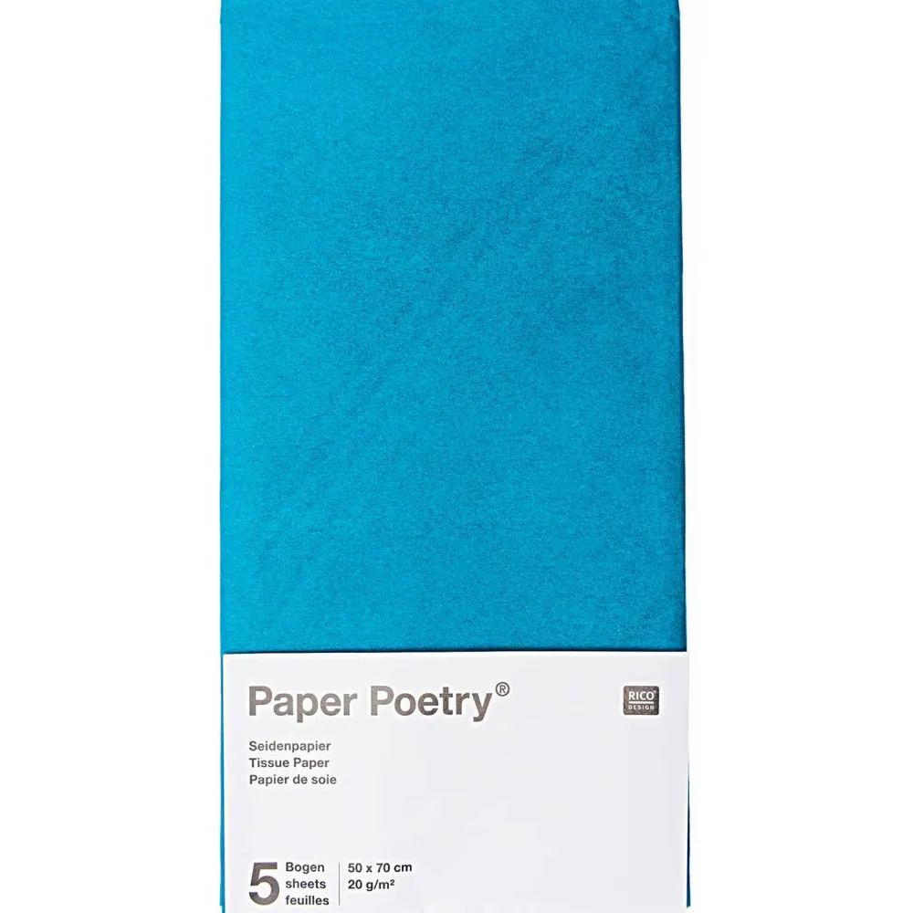 Rico Design Bibuła gładka do pakowania prezentów - Paper Poetry - niebieska, 5 szt.