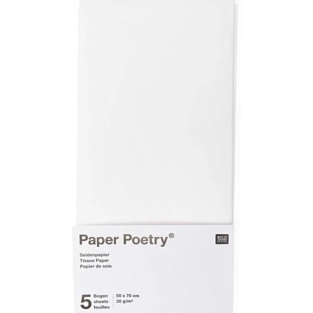Rico Design Bibuła gładka do pakowania prezentów - Paper Poetry - biała, 5 szt.