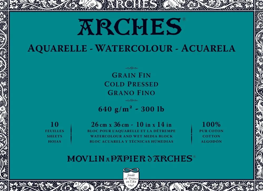 Arches Blok do akwareli - - cold pressed, 23 x 31 cm, 640 g, 10 ark.